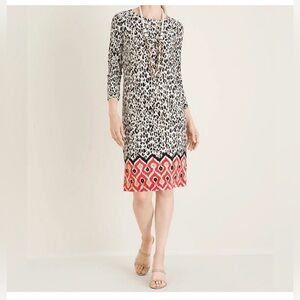 Chico's Animal-Print Shift Midi Dress Stretch Boho Size 16/18P